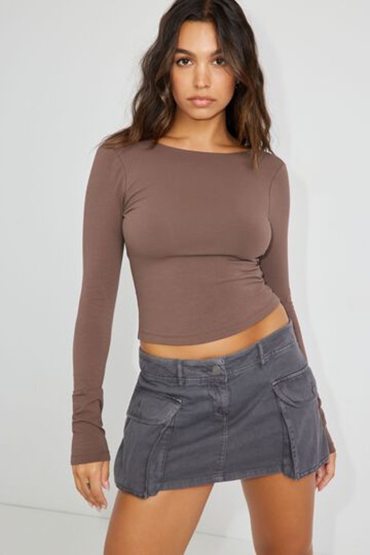 New Garage Women's Gray Mid Waist Utility Cargo Denim Jean Skirt Skort Size S